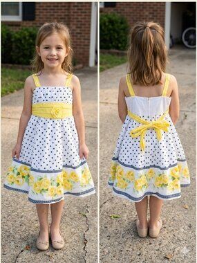 Alexandra Vintage Girls 5 Polka Dot Floral Cotton Sun Dress Rose Cottagecore